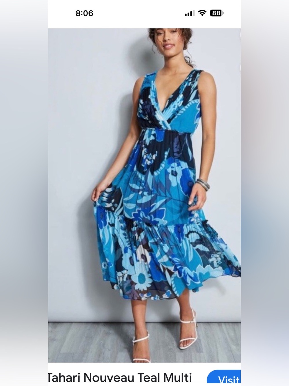 Elie Tahari Blue Teal Floral Midi Dress